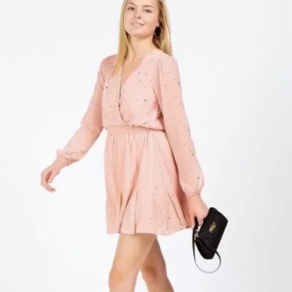 TRIXXI pink blush long sleeve dress with gold stars new with tag large - Picture 1 of 9